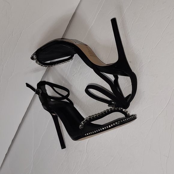 NWOB SCHUTZ Black Suede Loule Rhinestone Sandal SZ 7.5 B - Picture 4 of 6